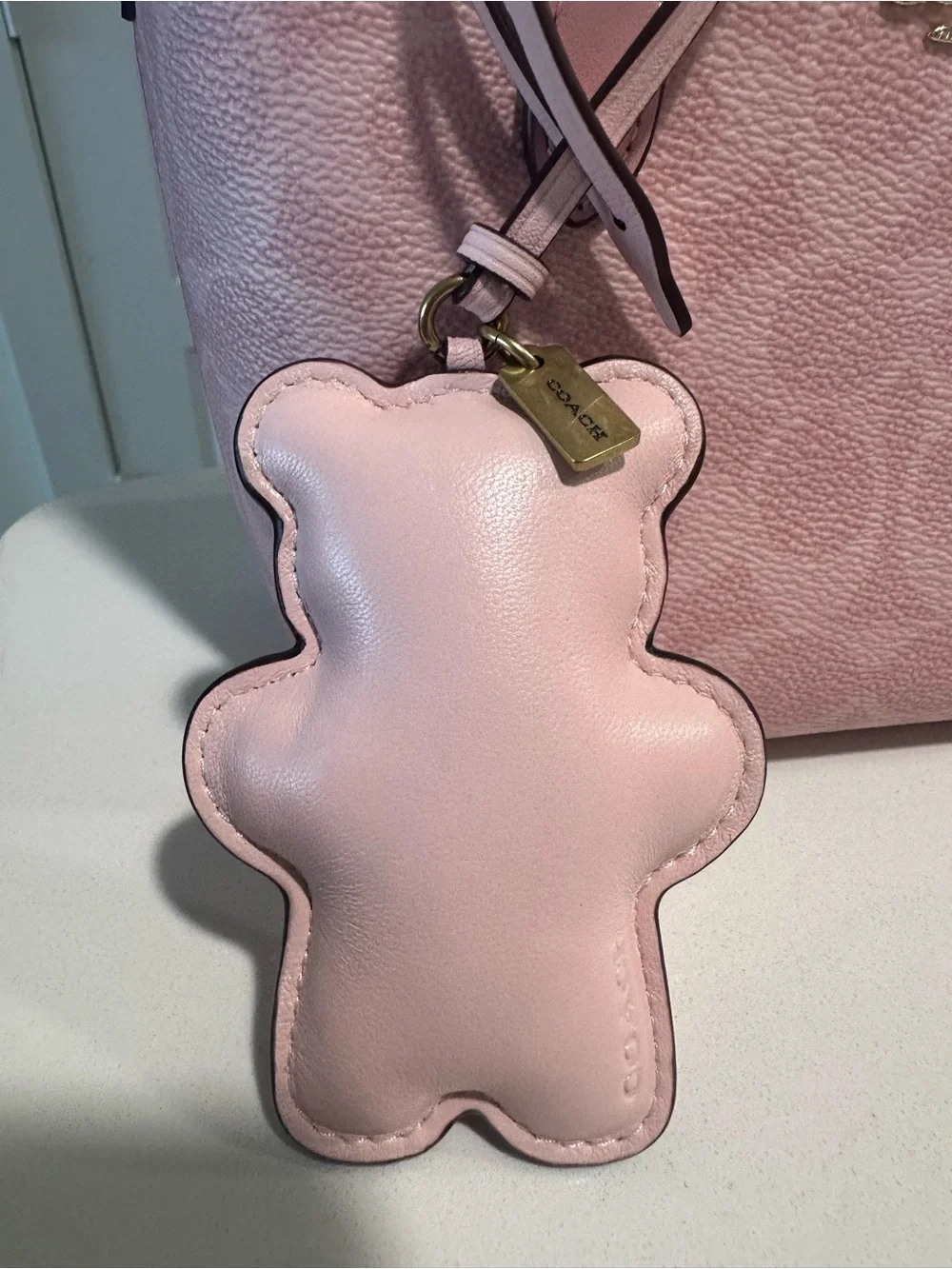 Coach Powder Pink Mini City Tote with wristlet and bear charm